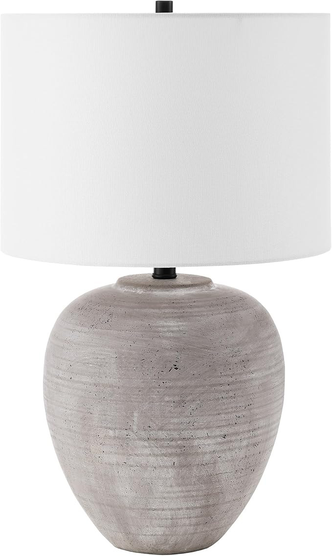 Henn&Hart 23" Modern 1-Light Table Lamp with White Fabric Drum Shade for Living Room, Bedroom, or... | Amazon (US)
