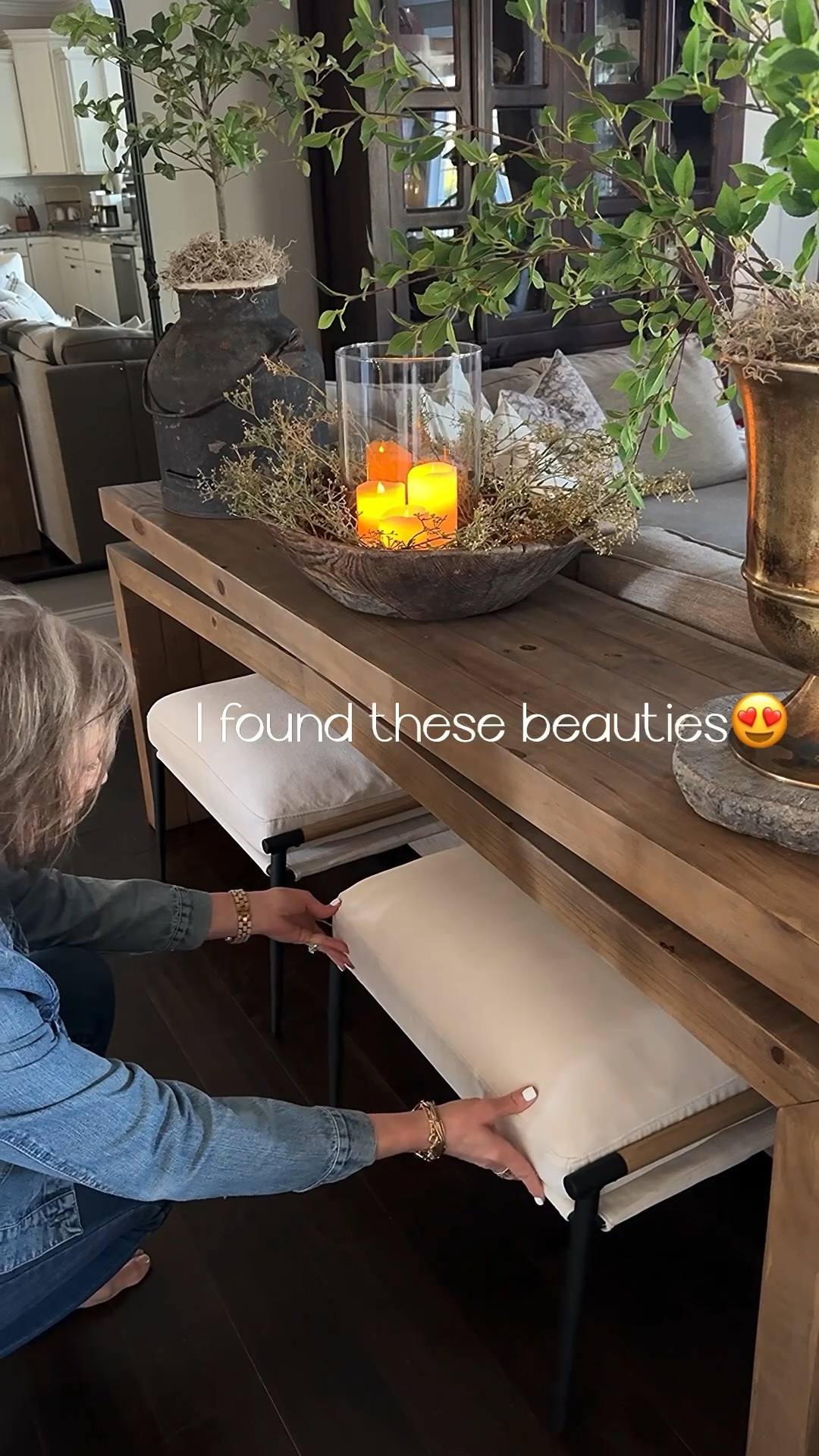 The Hunt is Over!! I finally found these beautiful ottomans and they are perfect. I slid them right underneath my dream console table.

White rectangular ottoman, brown rectangular ottoman, console table, vintage wood bowl, rice stems, glass cylinder, flameless candles, bronze urn, banyan leaf stems, vintage cans, floor lamp with woven shade, stone pedestall



#LTKstorytime #LTKHome #LTKSeasonal