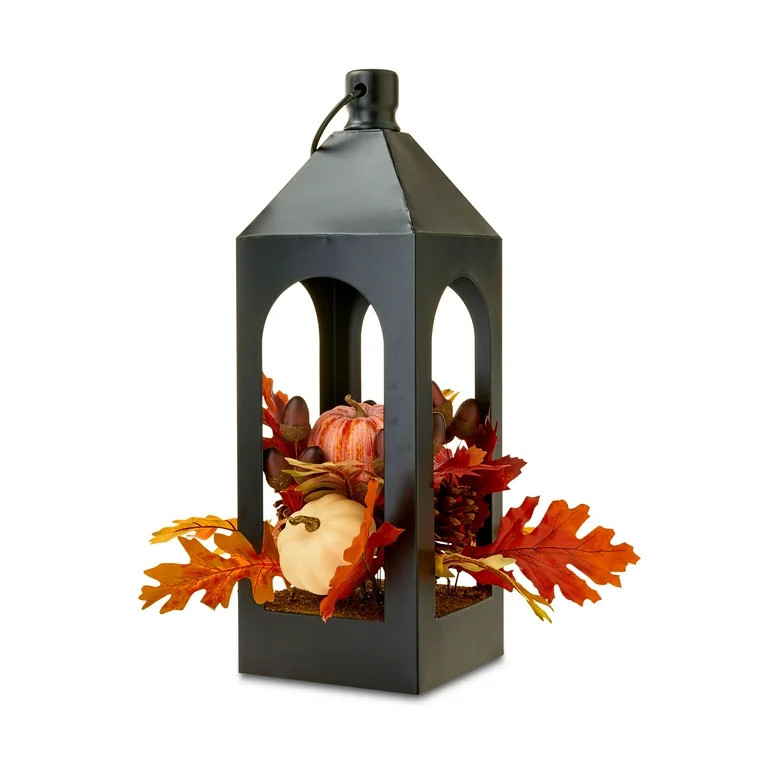 Harvest Iron Lantern with Autumn Florals Tabletop Decor, 17.75", by Way To Celebrate - Walmart.co... | Walmart (US)