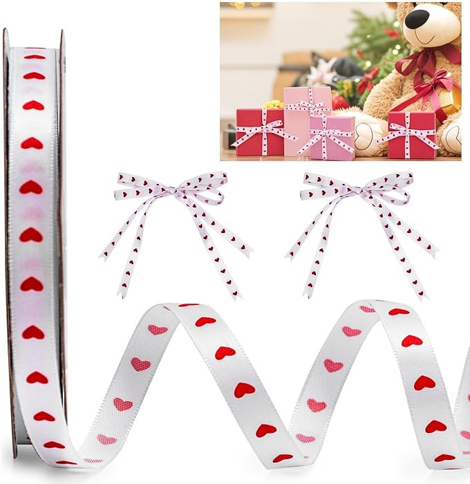VGOODALL Valentines Ribbon, 3/8" x 50Yd Red and White Crafts Ribbon, Valentine's Day Decorations,... | Amazon (US)