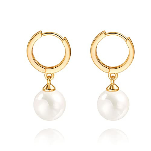 SOFYBJA Small Gold Huggie Hoop Earrings Shell Pearl Drop Dangle Post Earrings Hanging Lightweight Handmade Jewelry for women | Amazon (US)