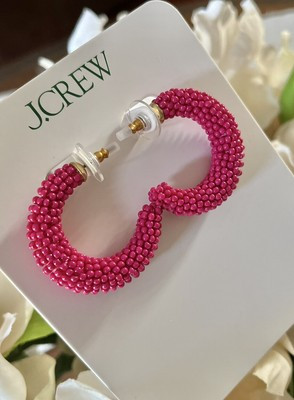J Crew Seed Bead Beaded Statement Hoop Earrings Pink Fuchsia NWT NEW | eBay US