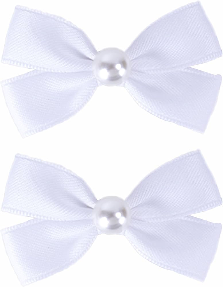 Pearl Hair Bows White Hair Bows Clips for Girls Handmade Grosgrain Ribbon Bows Non-slip Alligator... | Amazon (US)