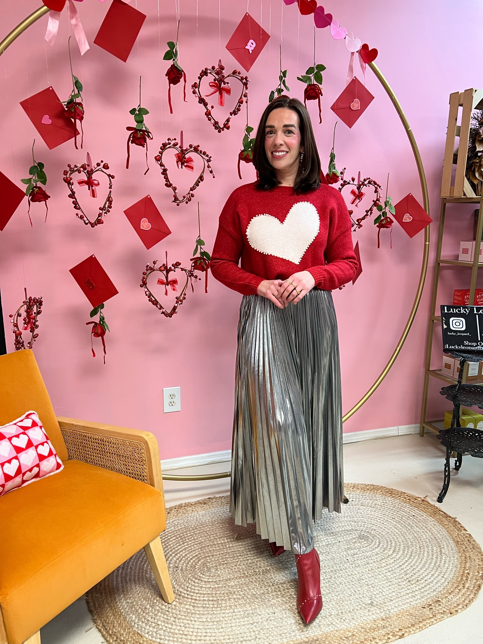 Red Heart sweater (extra small). Silver skirt (small). Red studded boots 8.5). #sweater #sweaters #heartsweater #redsweater #skirt #silverskirt #boots #redboots #studdedboots #valentinesdayoutfit
Valentine’s Day Outfit

#LTKStyleTip #LTKFindsUnder100 #LTKSeasonal