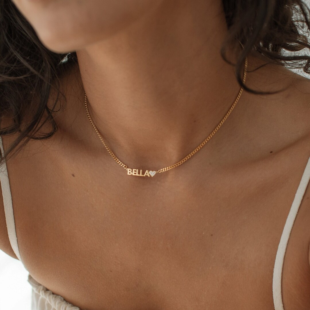 Pave Custom Name Necklace With Curb Chain Name Necklaces - Etsy | Etsy (US)