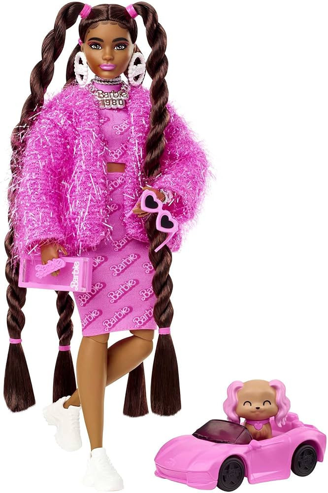 Barbie Extra Doll #14 in Pink 2-Piece Outfit & Sparkly Jacket with Pet Puppy, Extra-Long Hair & A... | Amazon (US)