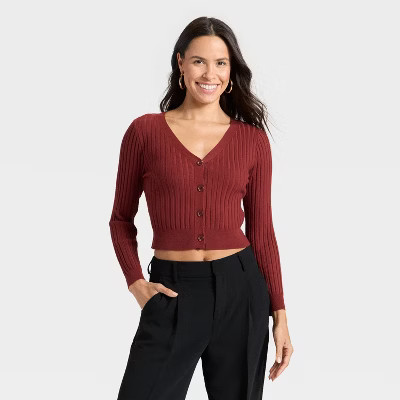 Women's Button-Front Cardigan - A New Day™ Maroon XS | Target