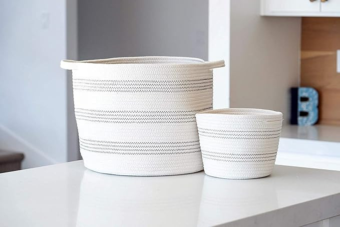 Little Hippo 2pc Large Cotton Rope Basket (16"x13") 100% Natural Cotton! Rope Basket, Woven Stora... | Amazon (US)