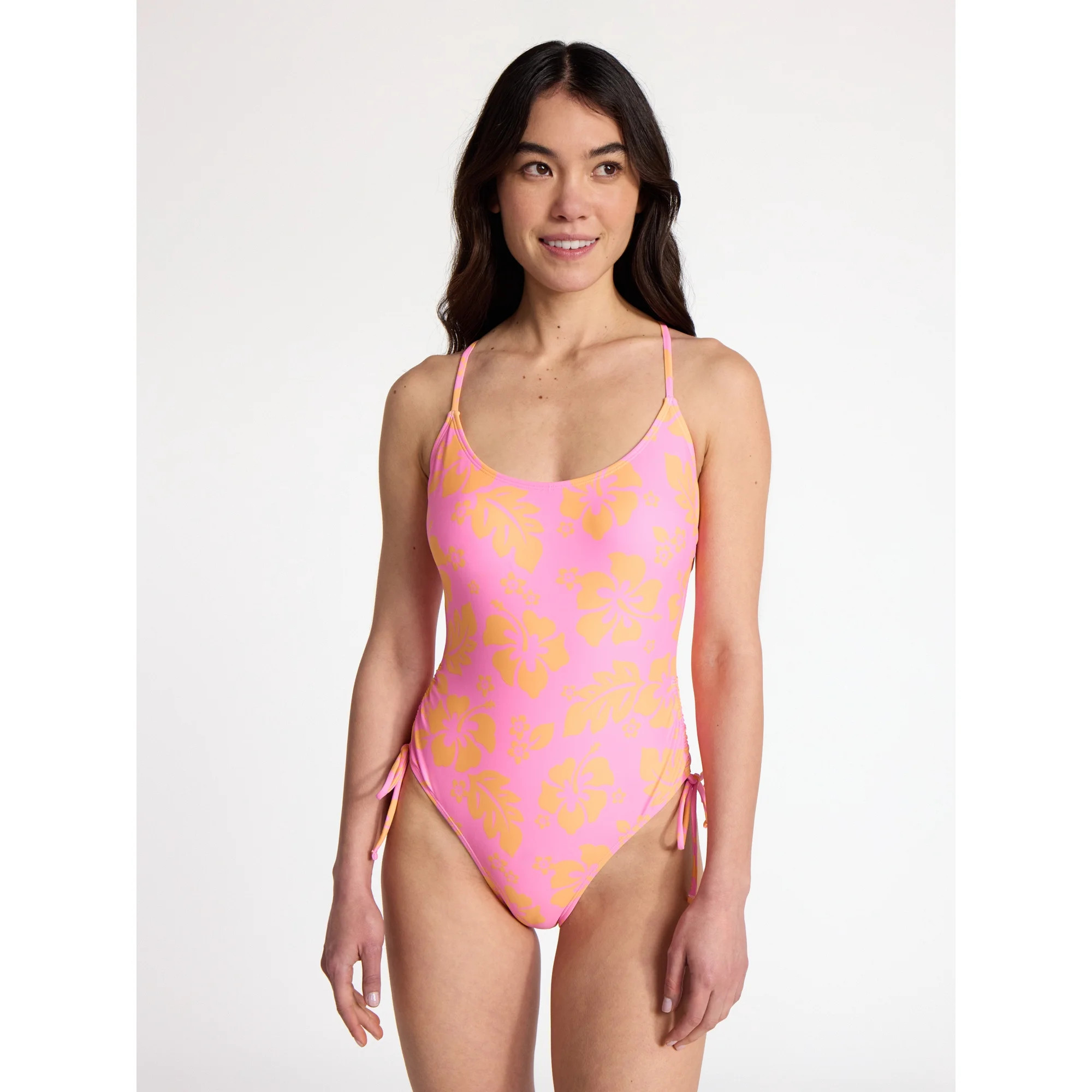 No Boundaries Hibiscus Printed One-Piece Swimsuit, Women’s | Walmart (US)