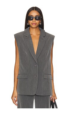 Gestuz Joelle Waistcoat in Grey Pinstripe from Revolve.com | Revolve Clothing (Global)