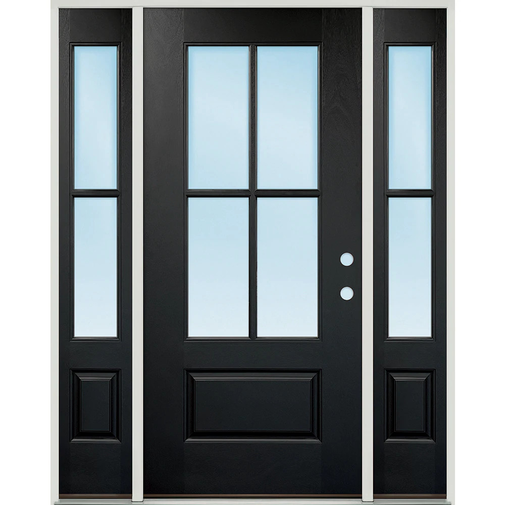 Greatview Doors 62-in x 80-in x 4-9/16-in Fiberglass 3/4 lite Left-hand inswing Fiberglass Painted Prehung Front Door with Sidelights Insulating core | Lowe's