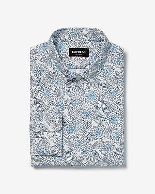 Slim Floral Button-Down Wrinkle-Resistant Performance Dress Shirt Blue Men's L Tall | Express