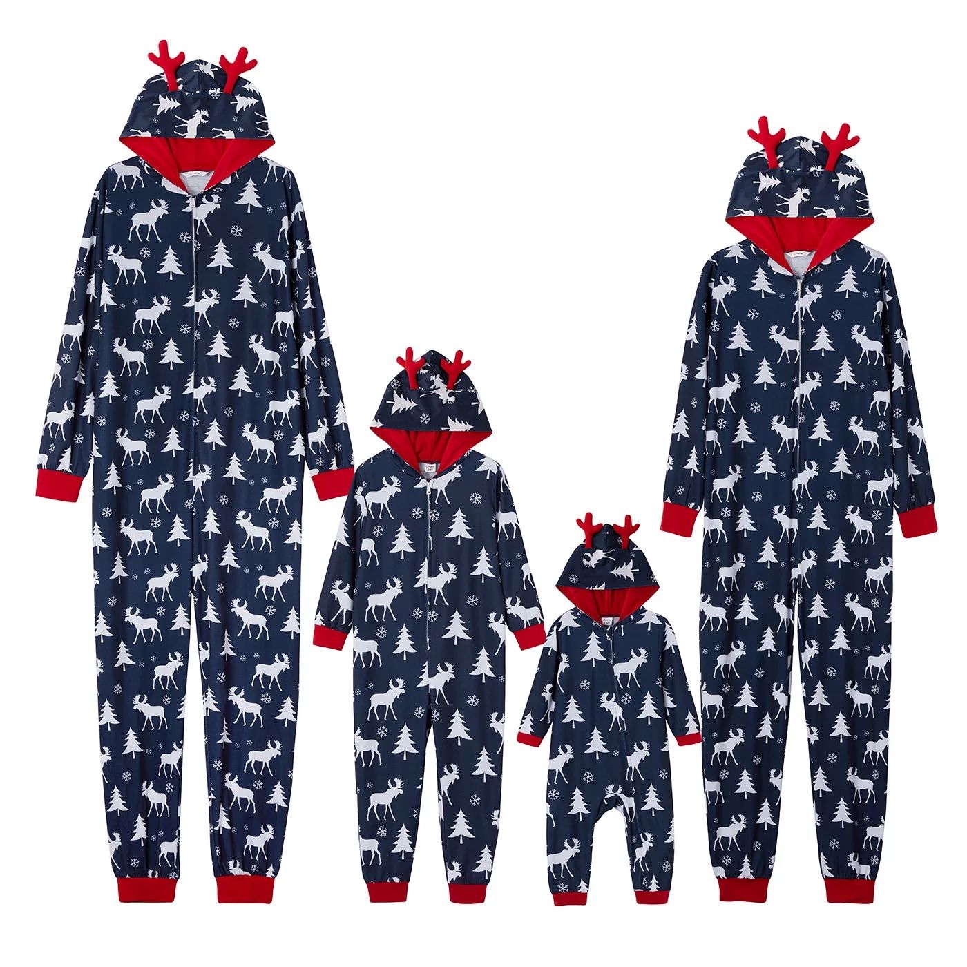 PatPat Blue/Red Mommy and Me Mosaic Family Matching Moose Print Christmas Hooded Onesies Pajamas,... | Walmart (US)