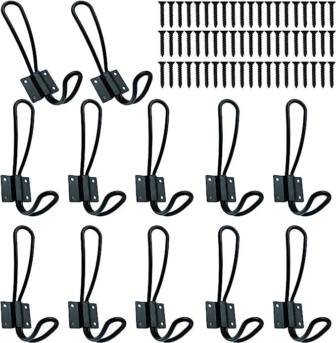 Rustic Entryway Hooks-12 Pack Farmhouse Hooks with Metal Screws Included,Black Decorative Wall Mo... | Amazon (US)