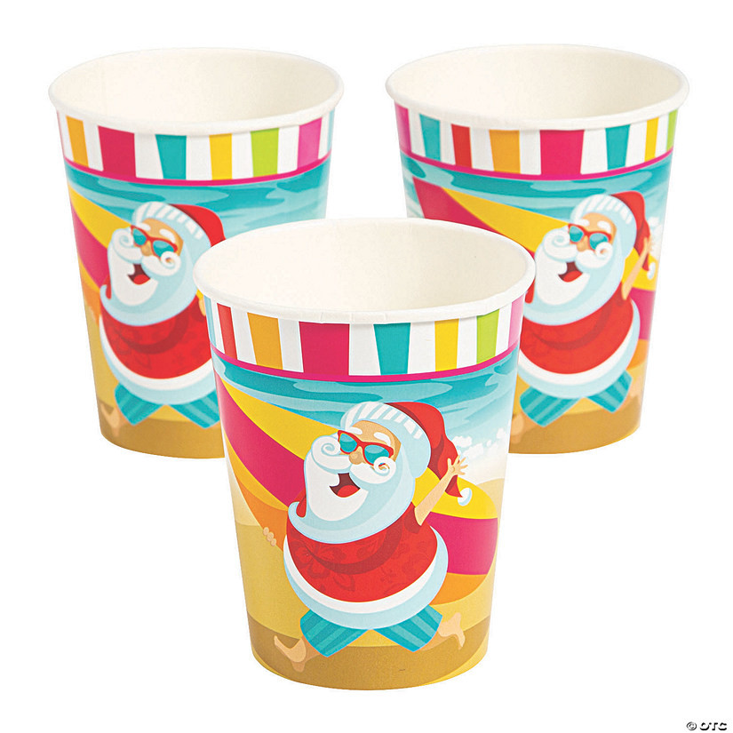9 oz. Luau Santa Beach & Surfboard Disposable Paper Cups - 8 Ct. | Oriental Trading Company