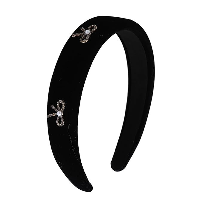 Kasmena Black Padded Headbands for Women, Solid Wide Rhinestone Bow Headband for Girls Plain Soft... | Amazon (US)