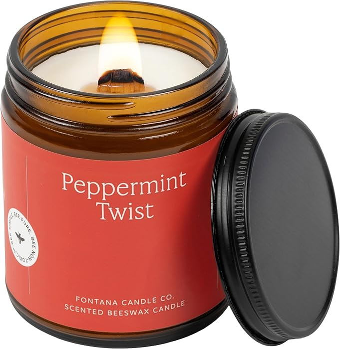 Fontana Candle Co Wood Wick Beeswax Jar Candles, Peppermint Twist Holiday Candle - Made with Coco... | Amazon (US)