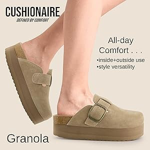 CUSHIONAIRE Women's Granola *Previous Buckle Issue Fixed* Genuine Suede Cork Footbed Platform Clo... | Amazon (US)