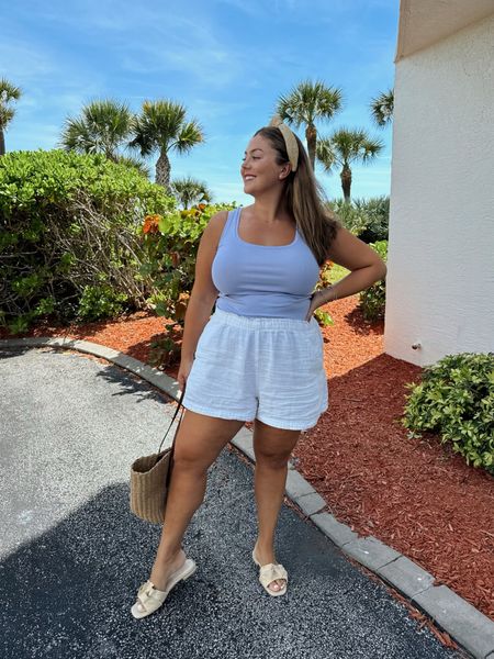 Perfect spring and summer outfit. These shorts are perfect for vacation and pack well. Wearing size XXL in shorts and XL in top. 

#LTKtravel #LTKmidsize #LTKstyletip