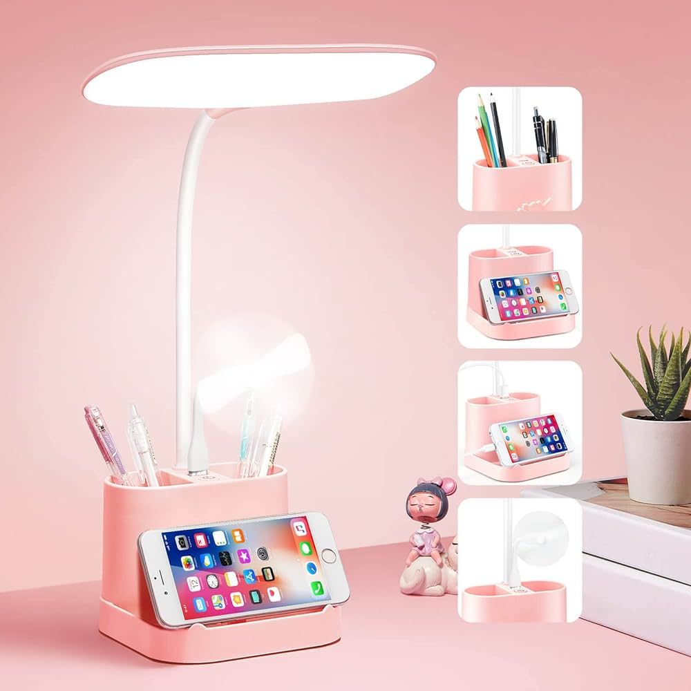 Mubarek Cute Desk Lamp Pink Lamp Cute Desk Accessories, 3 Modes 8W Dimmable Pink Desk Lamp+Organi... | Amazon (US)