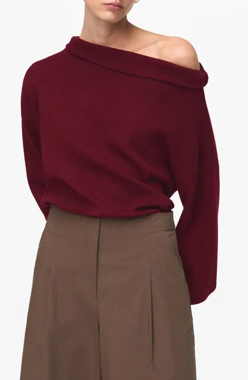 MANGO Ruched Off the Shoulder Sweater in Maroon at Nordstrom, Size Medium | Nordstrom