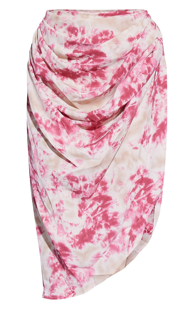 Fuchsia Tie Dye Ruched Side Midi Skirt | PrettyLittleThing US