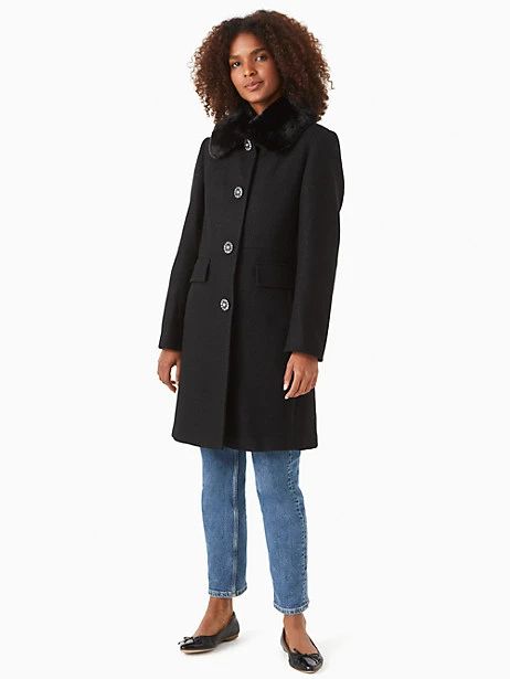 faux fur trim lurex wool coat | Kate Spade Outlet