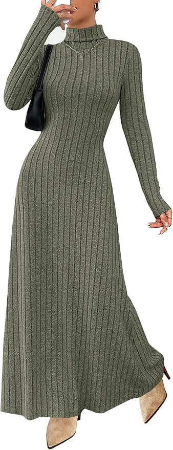 MITILLY Women Long Sleeve Maxi Dress 2025 Fall Winter Casual Turtle Neck Ribbed Knit Bodycon Goin... | Amazon (US)