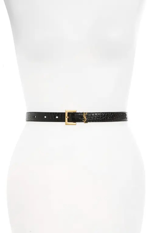 Saint Laurent Monogram Skinny Patent Leather Belt in Nero at Nordstrom, Size 100 | Nordstrom