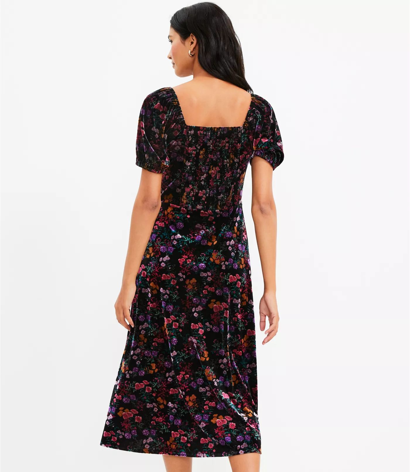 Floral Velvet Square Neck Midi Dress | LOFT