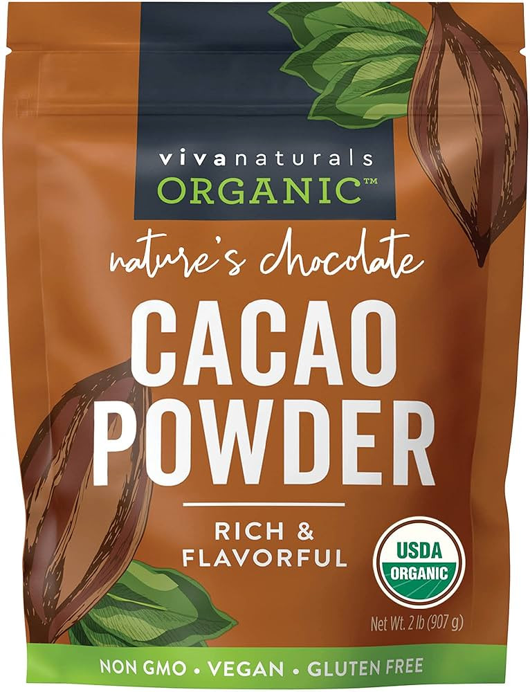 Viva Naturals Organic Cacao Powder, 2lb - Unsweetened Cocoa Powder With Rich Dark Chocolate Flavo... | Amazon (US)