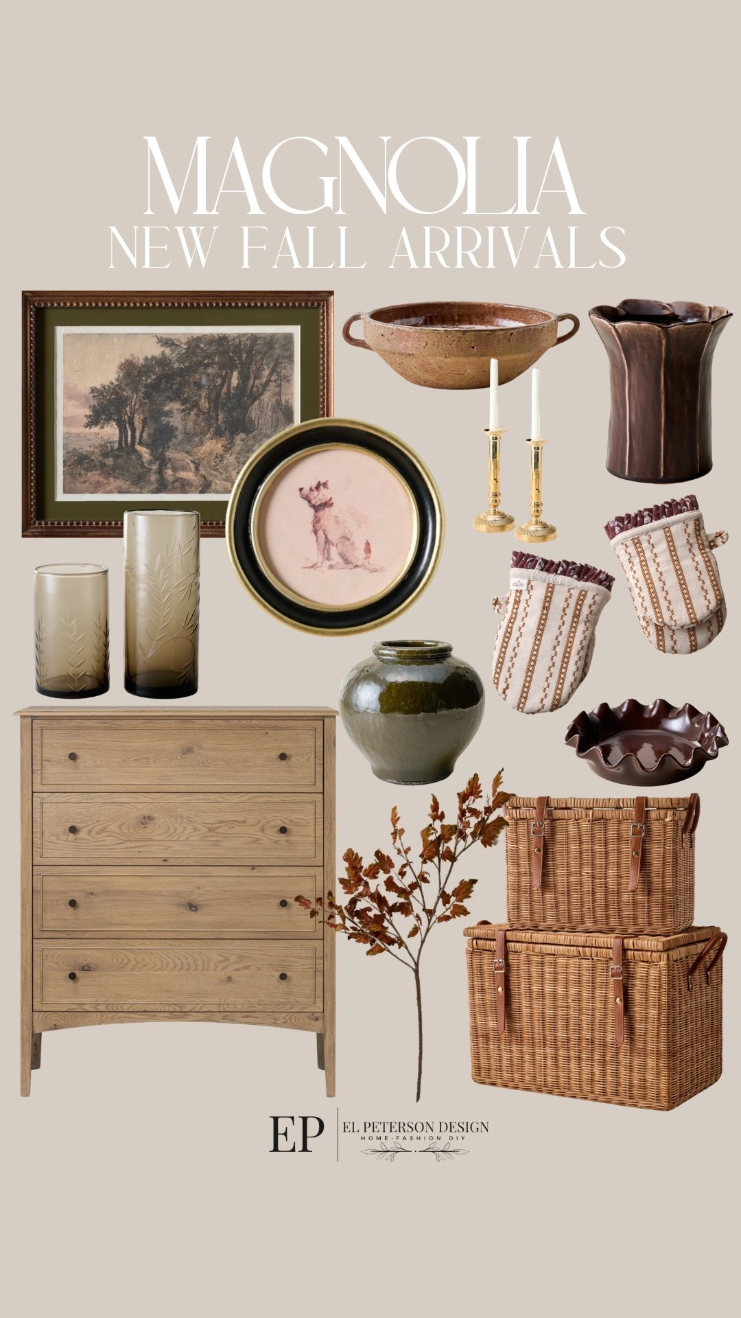 Magnolia
New fall arrivals
Dresser drawers
Artwork
Drinking glasses
Kitchen mitts
Stem
Woven Basket
Vase
Bowl
Pie dish

#LTKHome
