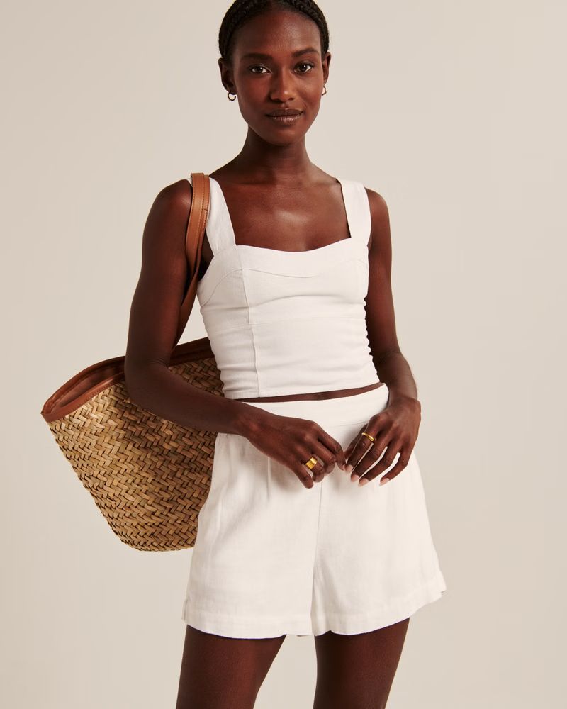 Women's Cropped Linen-Blend Corset Top | Women's | Abercrombie.com | Abercrombie & Fitch (US)