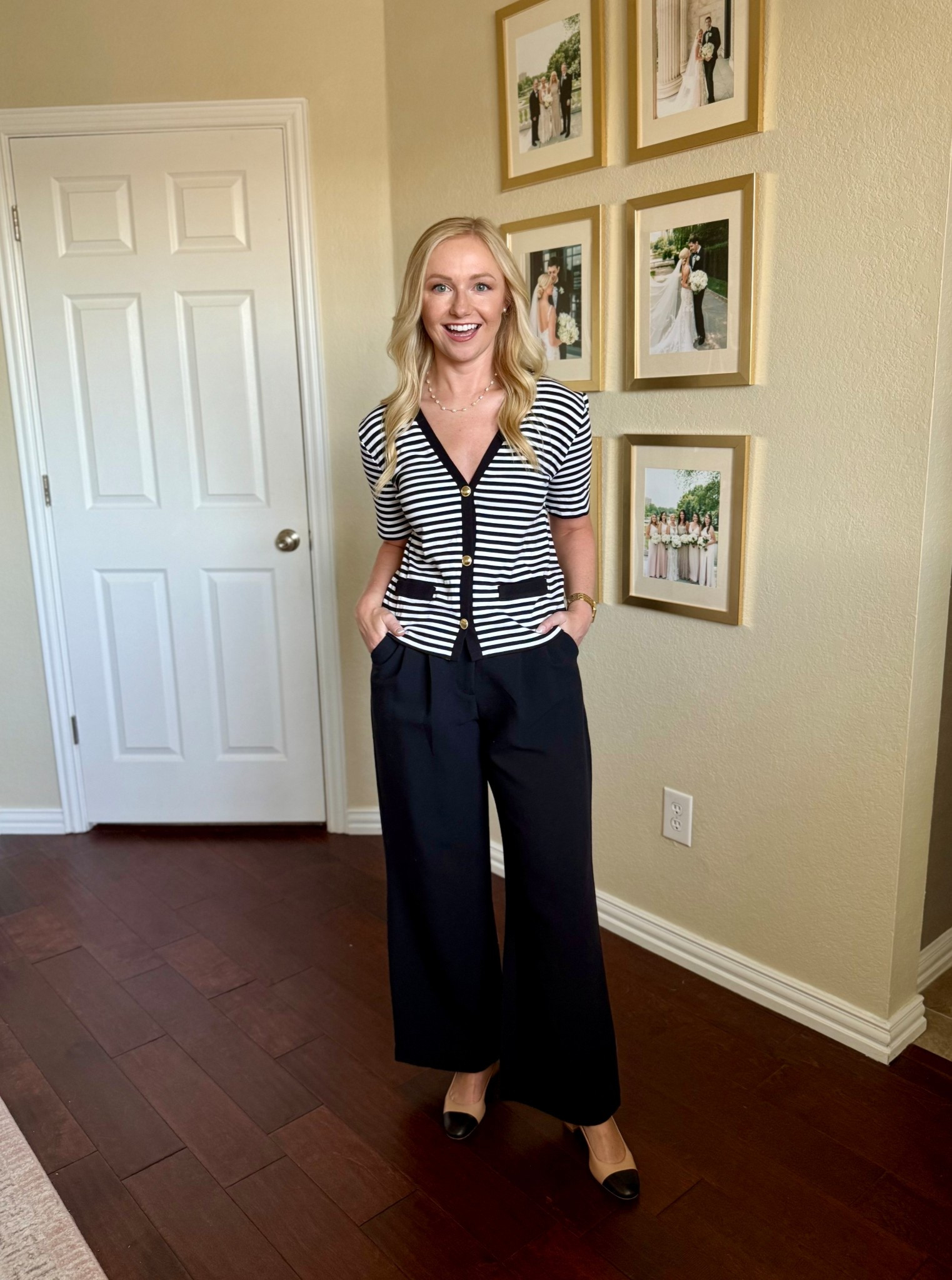This cardigan is a great “wear now and later” piece! It’s so classic and professional. Wearing an XS, could use an XSP! Wearing a 26S in the pants 

#LTKSeasonal #LTKStyleTip #LTKWorkwear