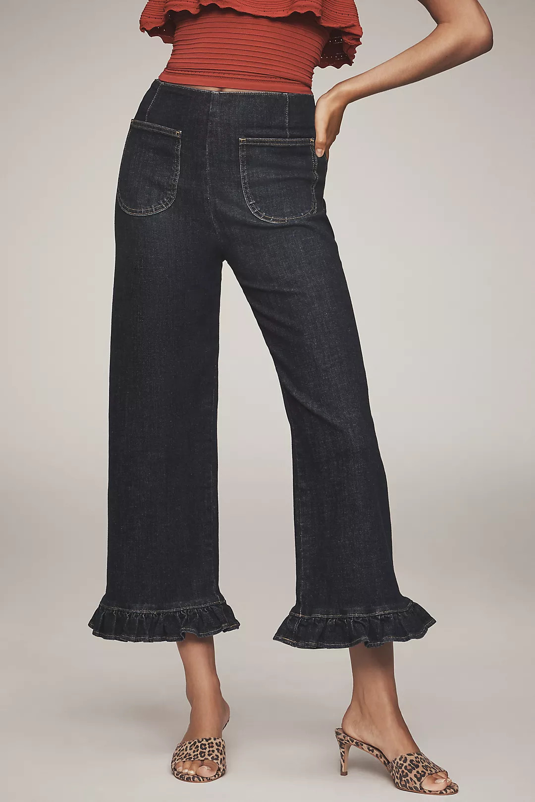 The Colette Ruffle-Hem Crop Wide-Leg Jeans by Maeve | Anthropologie (US)