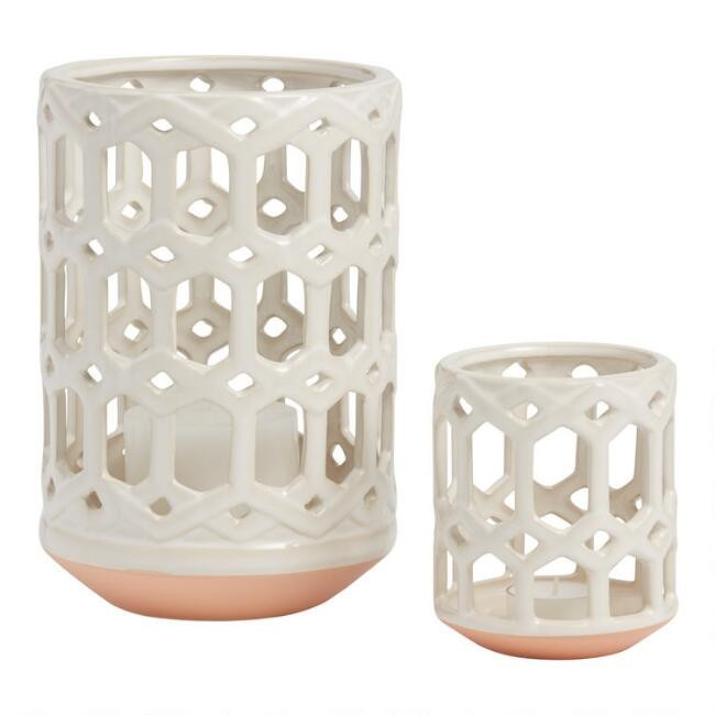 Ivory Ceramic Lattice Hurricane Candle Holder | World Market