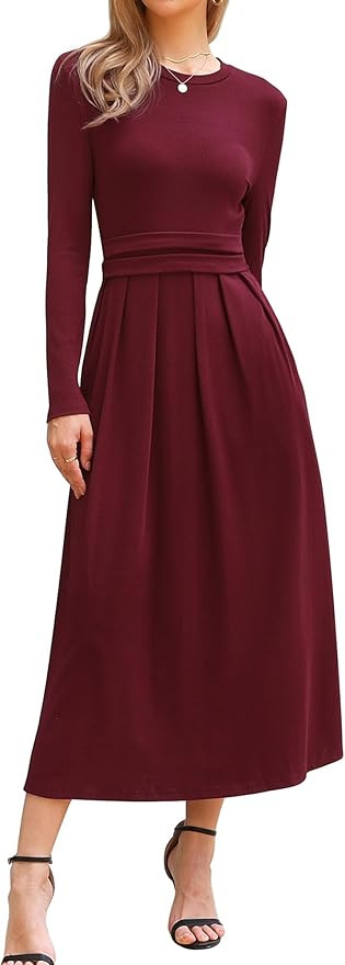 Allegra K Long Sleeve Dress for Women's A-Line Maxi Winter Fall Sweater Dresses | Amazon (US)