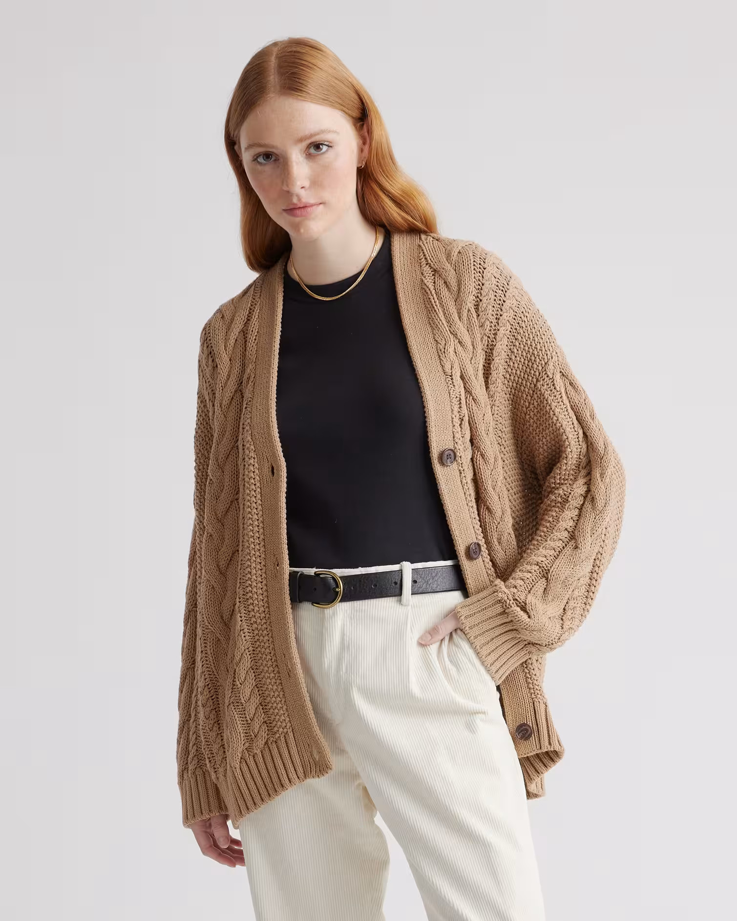 100% Organic Cotton Oversized Cable Cardigan | Quince