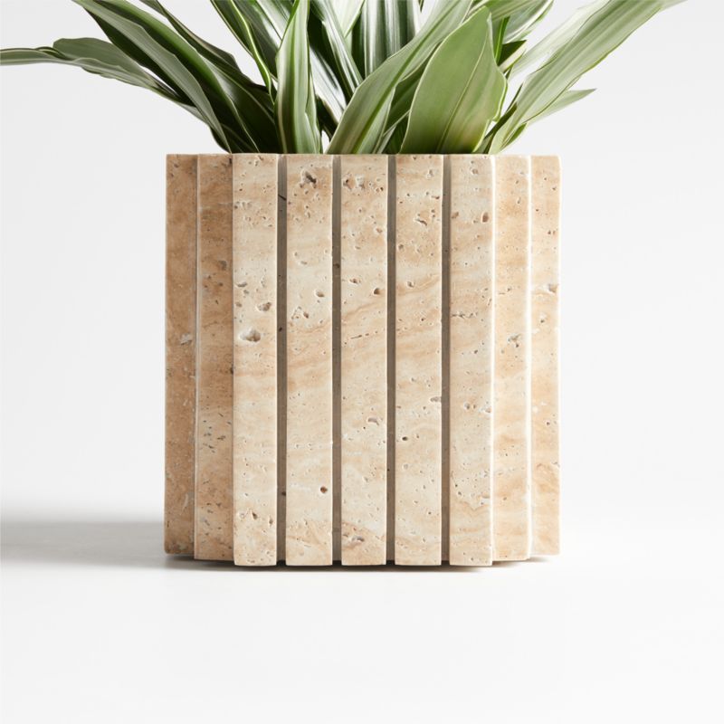 Canali Small Travertine Square Planter by Athena Calderone | Crate & Barrel | Crate & Barrel