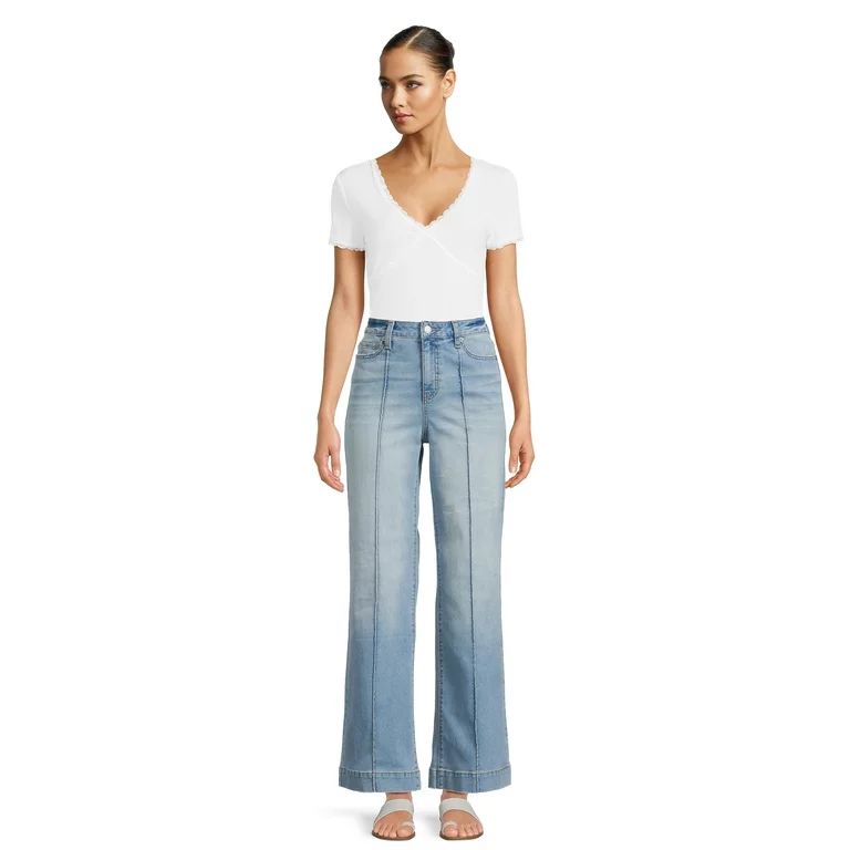 Time and Tru Women's Mid Rise Wide Leg Jeans, 31" Inseam | Walmart (US)