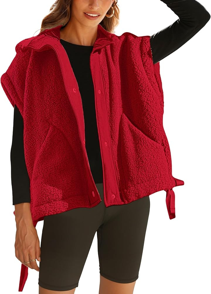 Gozoloma Women's Oversized Fleece Vest Sleeveless Casual Button Down Piecing Fuzzy Sherpa Gilet J... | Amazon (US)