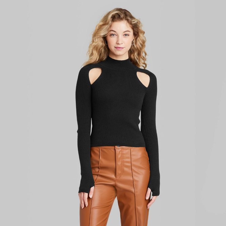 Women's Mock Turtleneck Fitted Cut Out Pullover Sweater - Wild Fable™ | Target