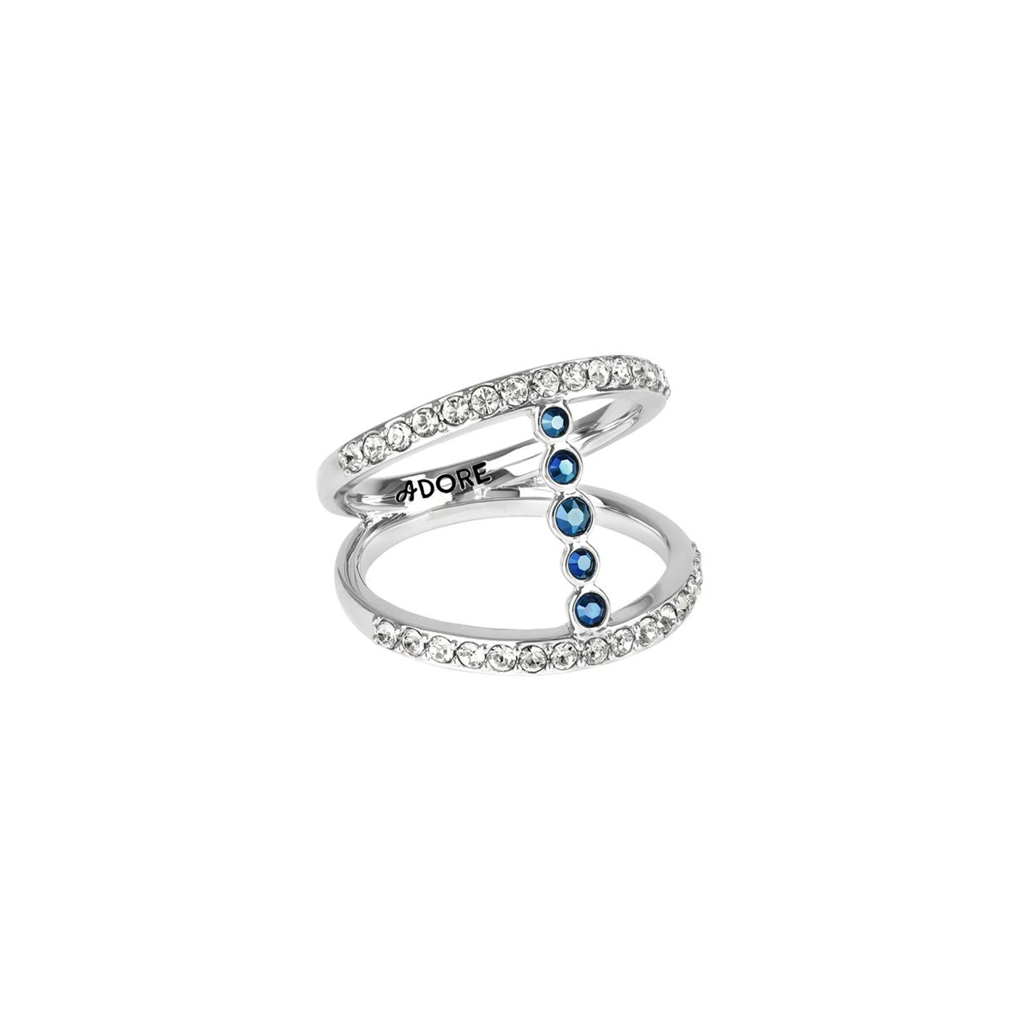 Pavé & Round Ring - Mixed Crystal/Rhodium Plated - Small / Rhodium | Adore Jewelry