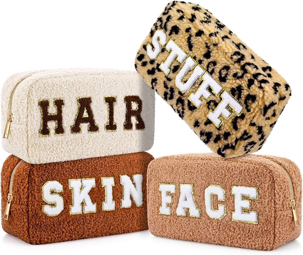 Paterr 4 Pcs Christmas Chenille Letter Preppy Patches Makeup Pouch Bag Plush Fuzzy Makeup Pouch H... | Amazon (US)