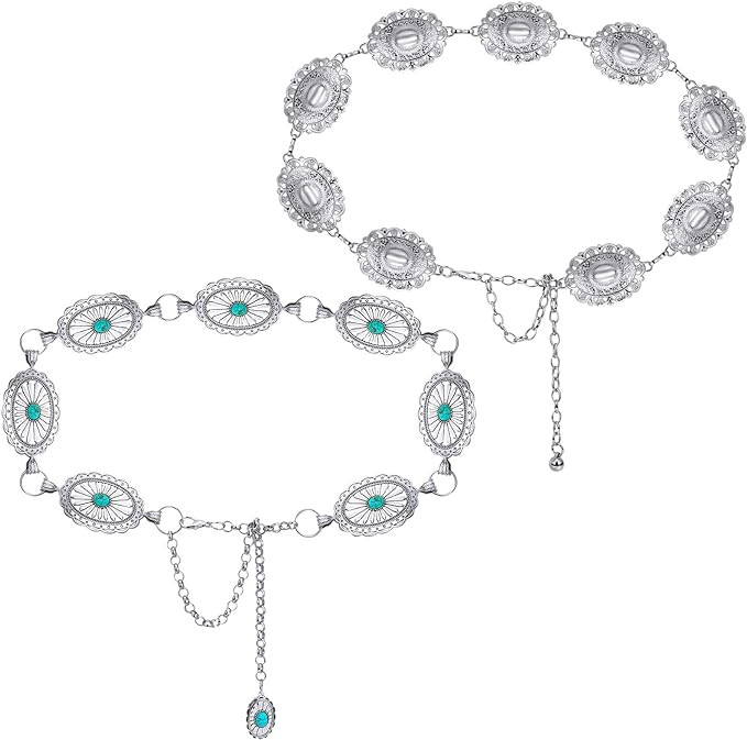 Kigeli 2 Pcs Women Western Belt Flower Turquoise Chain Belt Adjustable Waist Belts Turquoise Belt... | Amazon (US)