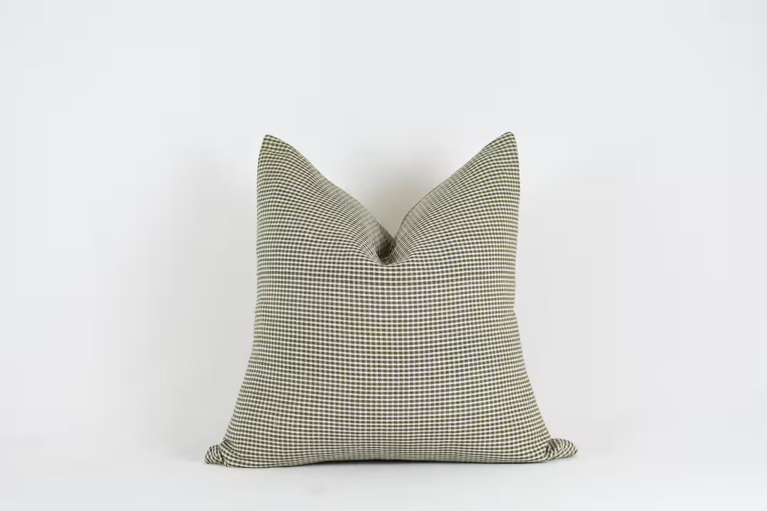 Georgie Pillow Woven Cotton Green Tiny Gingham  California - Etsy | Etsy (US)