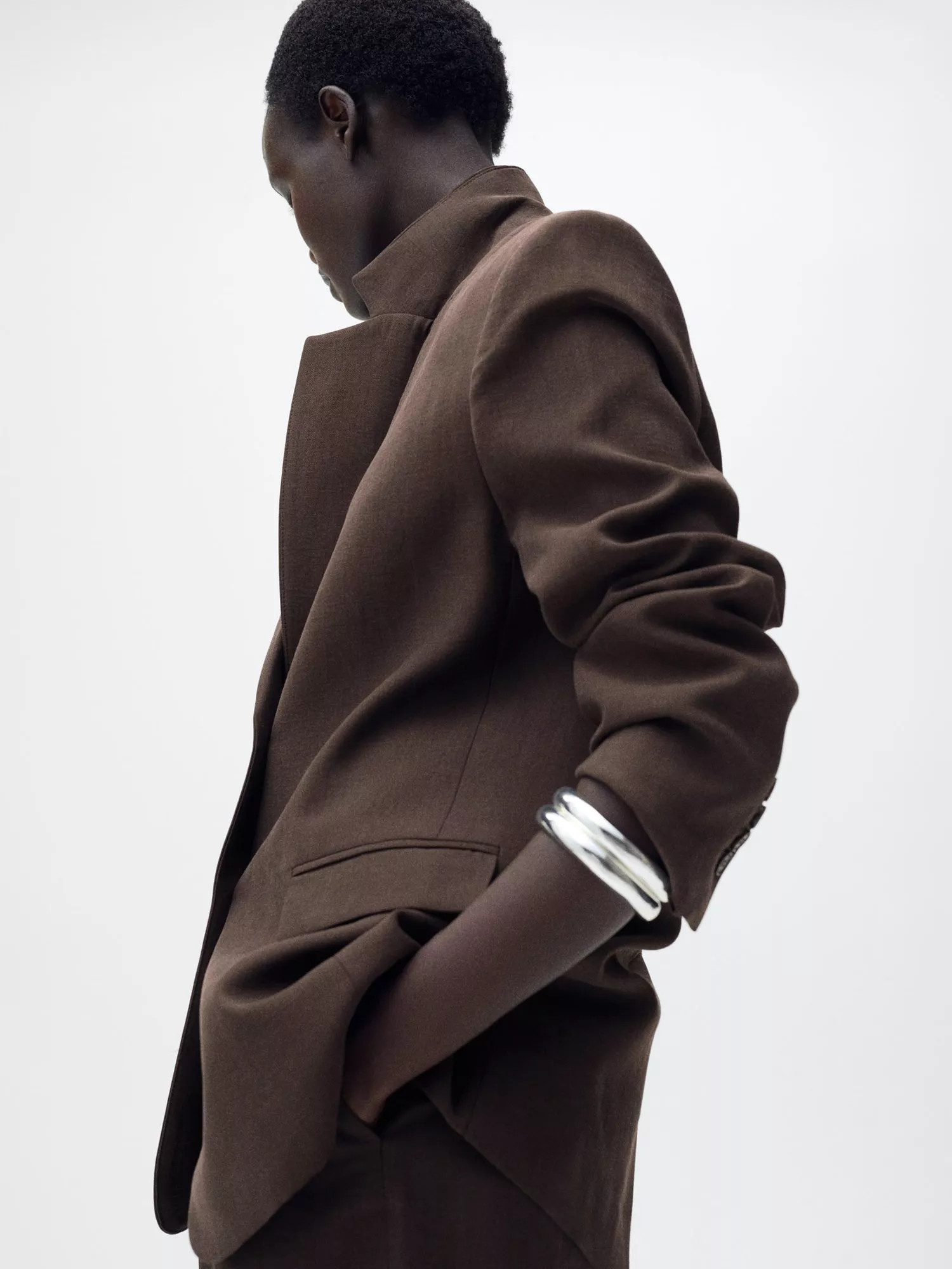 MangoVeronica Single Breasted Button Blazer, Brown | John Lewis (UK)