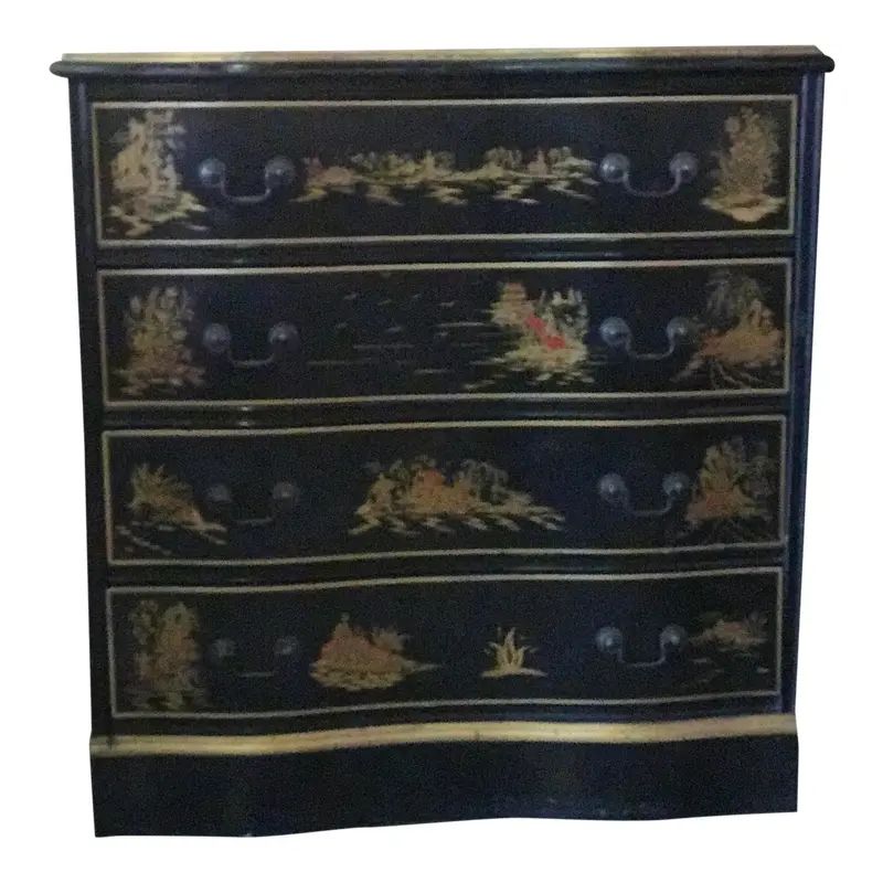 Leather Inlay Chinoiserie Chest | Chairish