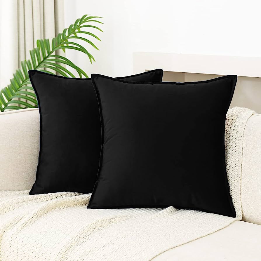 JIAHANNHA Velvet Black Throw Pillow Covers 18×18 Inches Pack of 2 Decorative Soft for Couch Sofa... | Amazon (US)