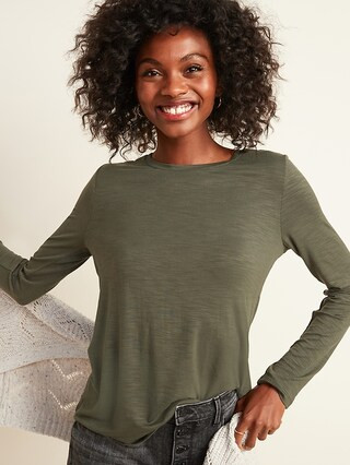Luxe Crew-Neck Slub-Knit Long-Sleeve Tee for Women | Old Navy (US)